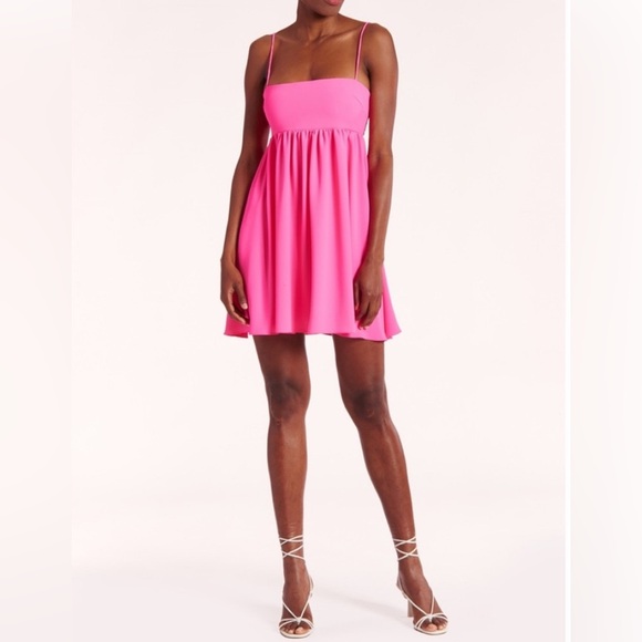 Amanda Uprichard Dresses & Skirts - Amanda Uprichard Jojo Dress Pink Lacquer Mini Babydoll Spaghetti Strap SZ Small